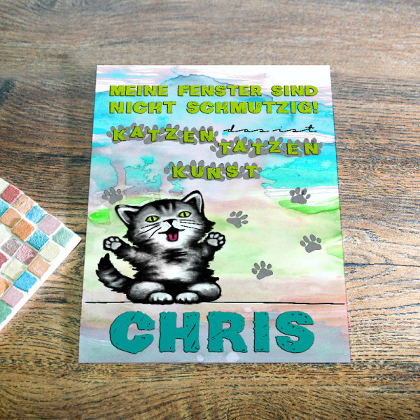 Blechpostkarte Din A5 aus Blech mit Katze für Kinder
