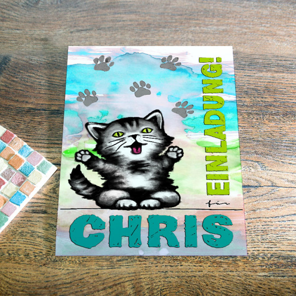 Blechpostkarte Din A5 mit Katzenmotiv für Kinder