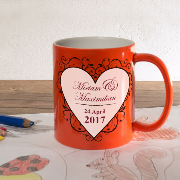 Personalisierte orange Zaubertasse zur Hochzeit